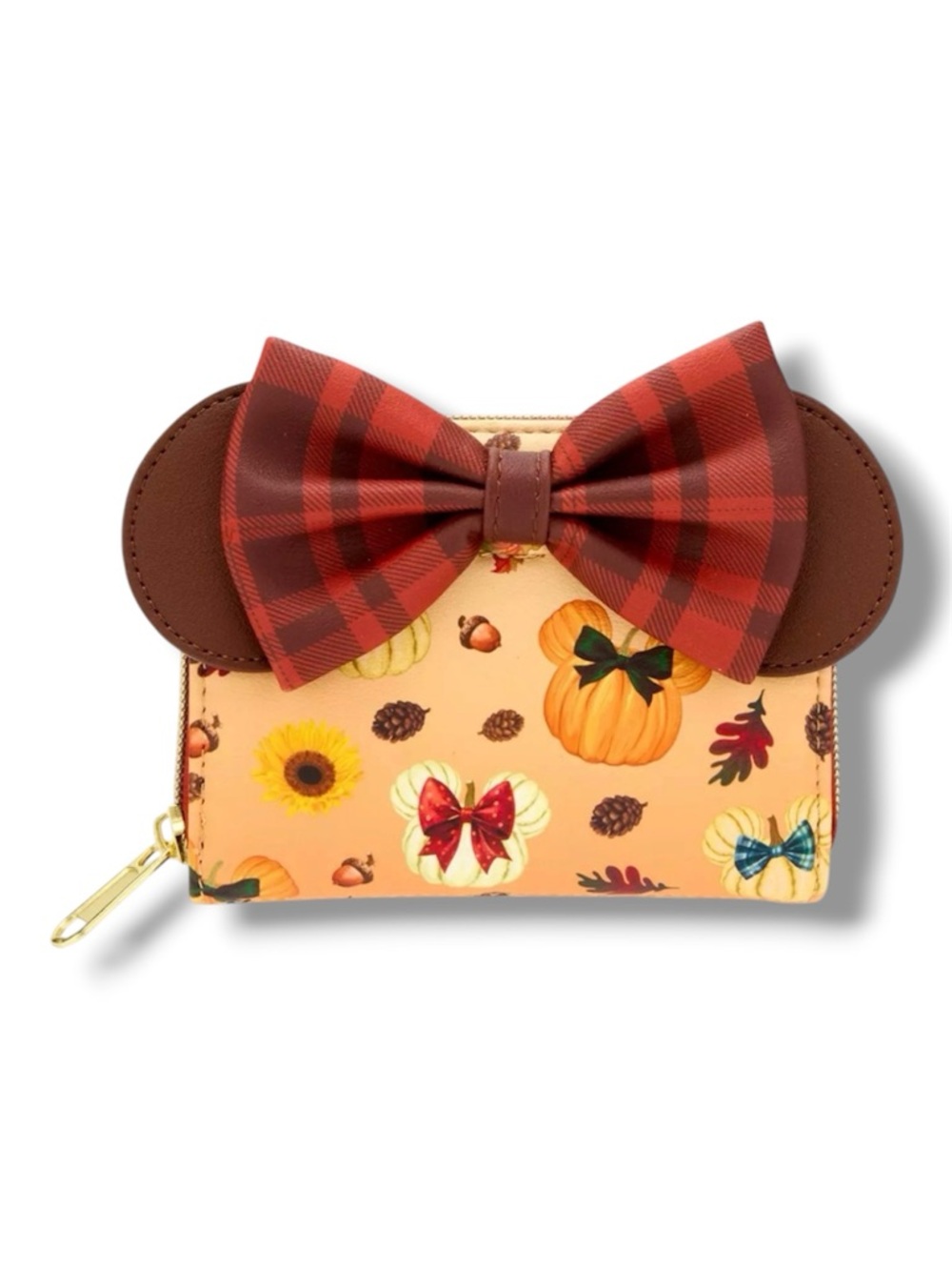 Loungefly Disney Minnie Mouse Plaid Bow Fall Pumpkin Mini Zipper Wallet - NWT